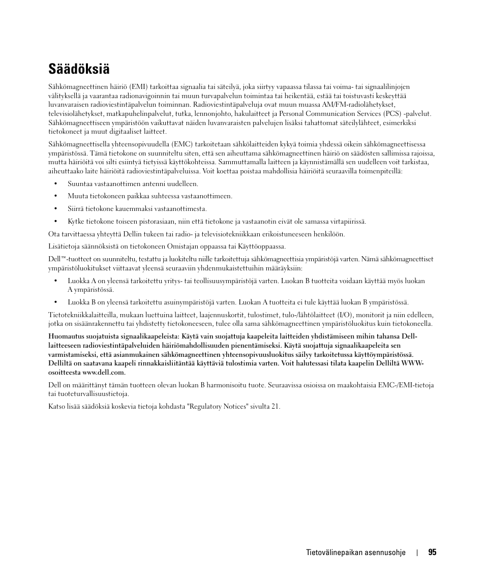 Säädöksiä | Dell Latitude D430 User Manual | Page 97 / 250