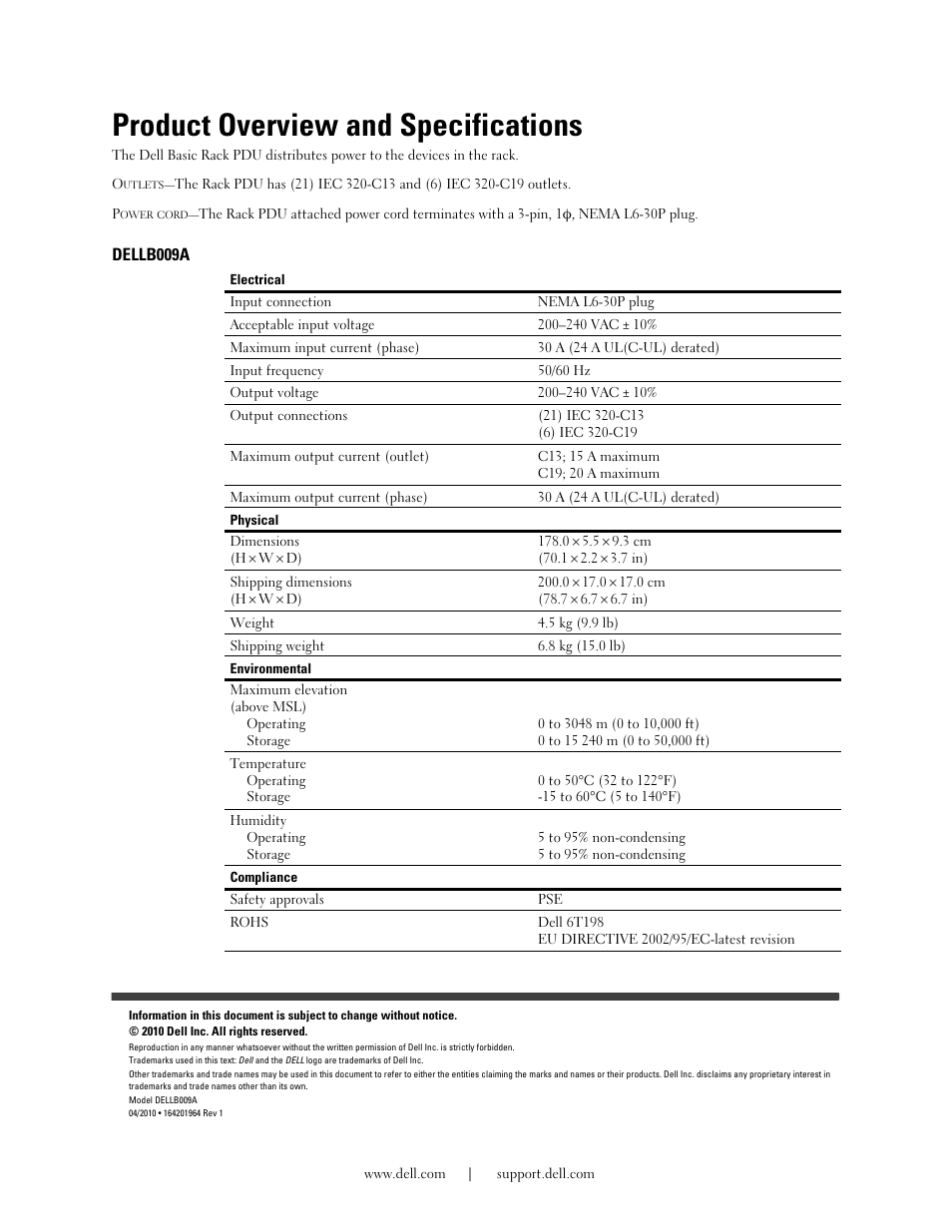 Product overview and specifications, Dellb009a | Dell B009A User Manual | Page 3 / 9