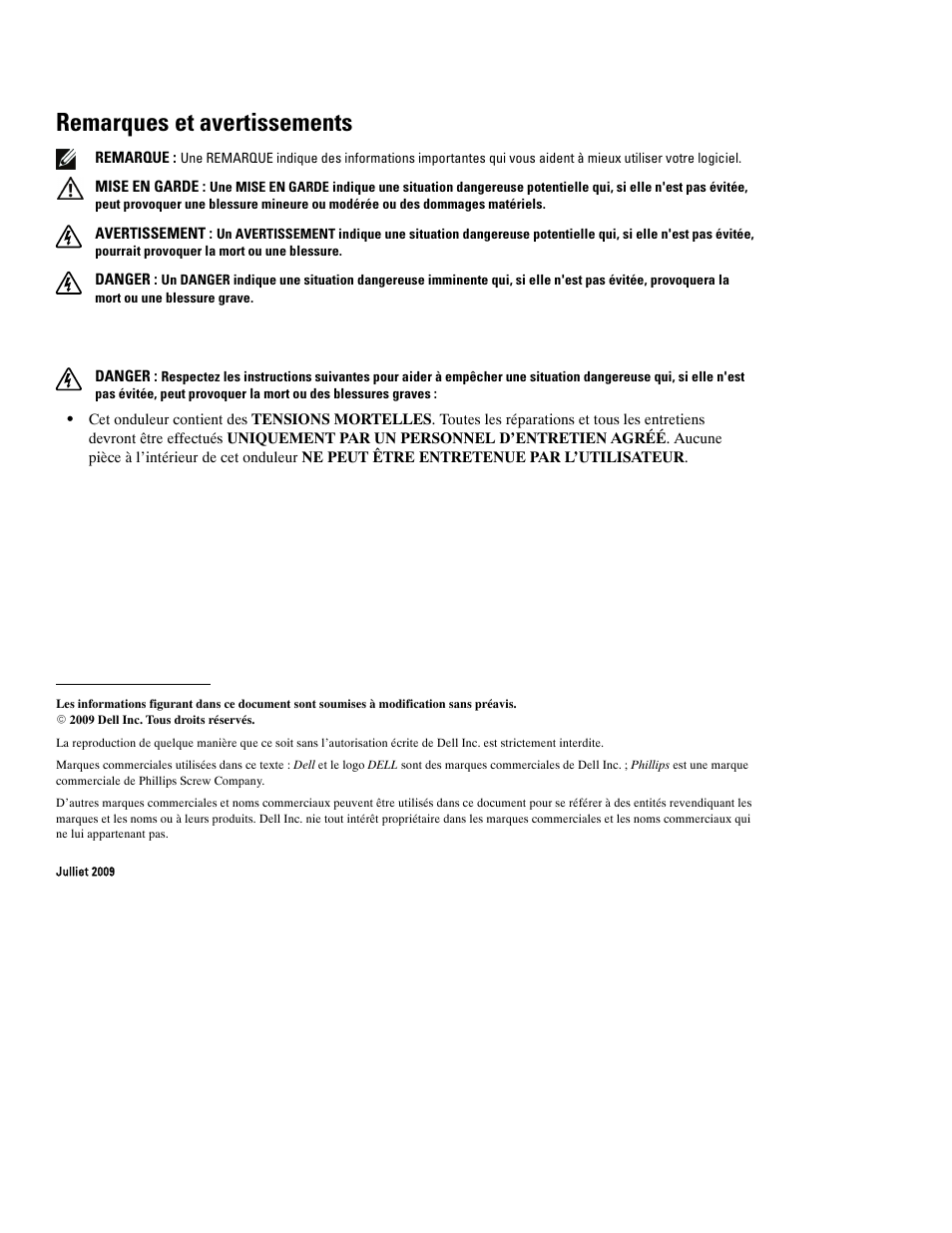 Remarques et avertissements | Dell UPS 2700R User Manual | Page 20 / 152