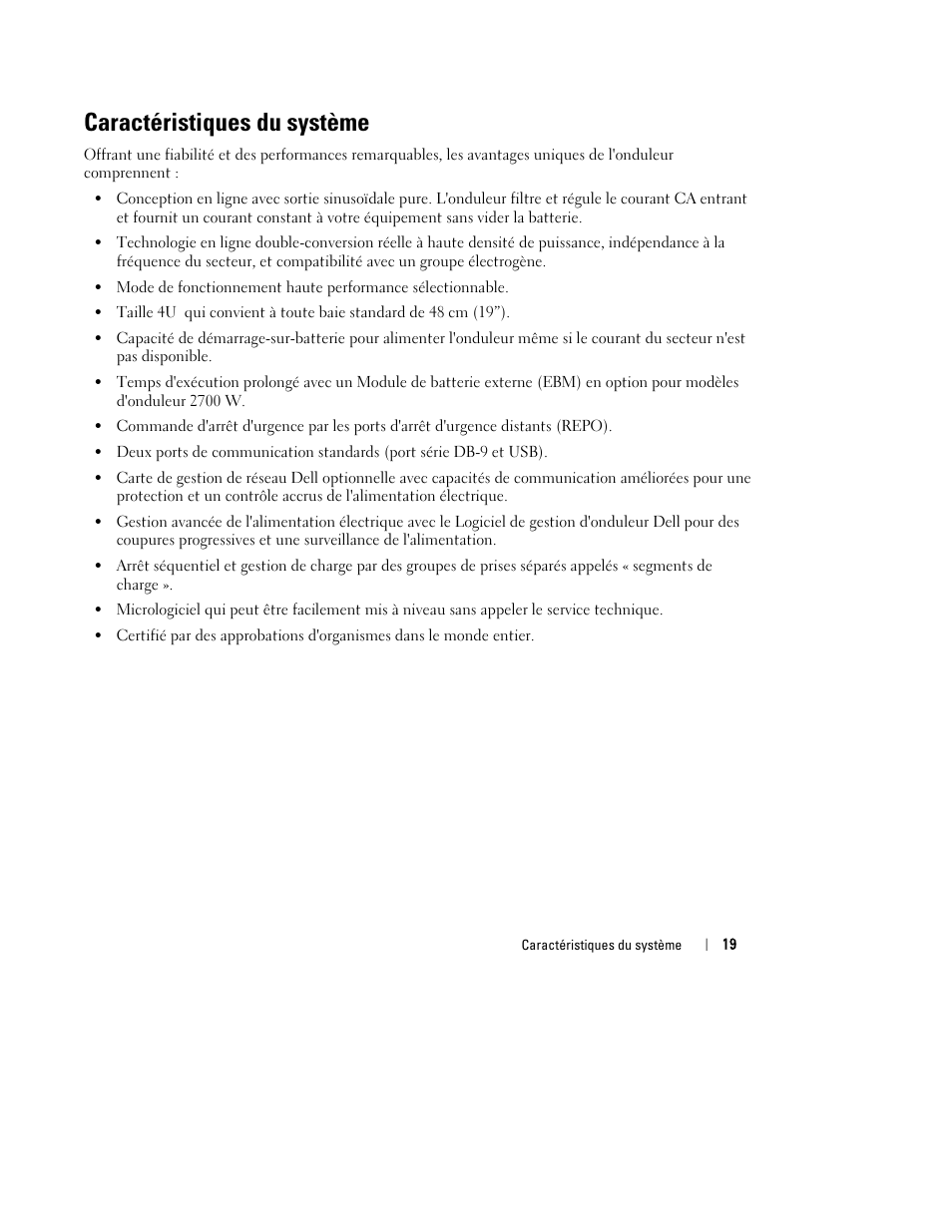 Caractéristiques du système | Dell UPS 2700R User Manual | Page 21 / 152