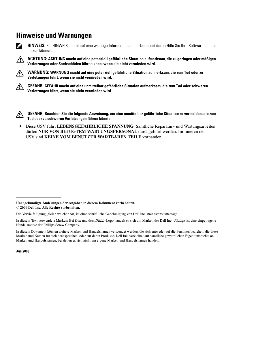 Hinweise und warnungen | Dell UPS 2700R User Manual | Page 36 / 152