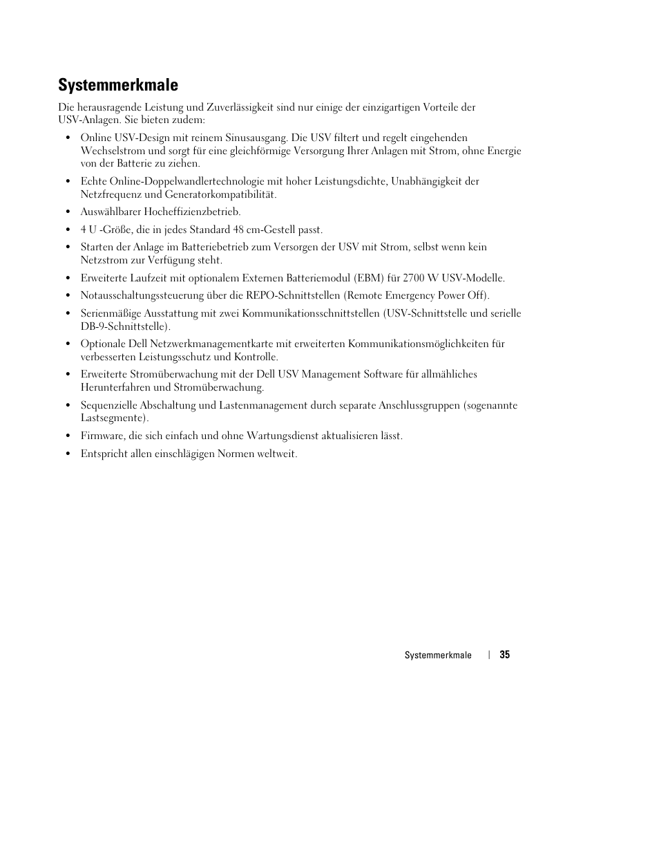 Systemmerkmale | Dell UPS 2700R User Manual | Page 37 / 152