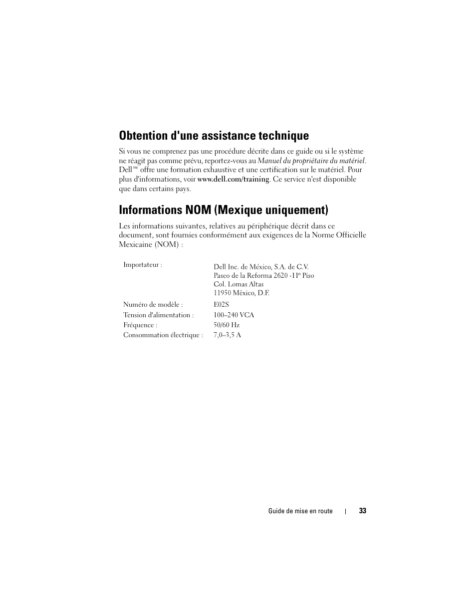 Obtention d'une assistance technique, Informations nom (mexique uniquement) | Dell DX6000 User Manual | Page 33 / 124