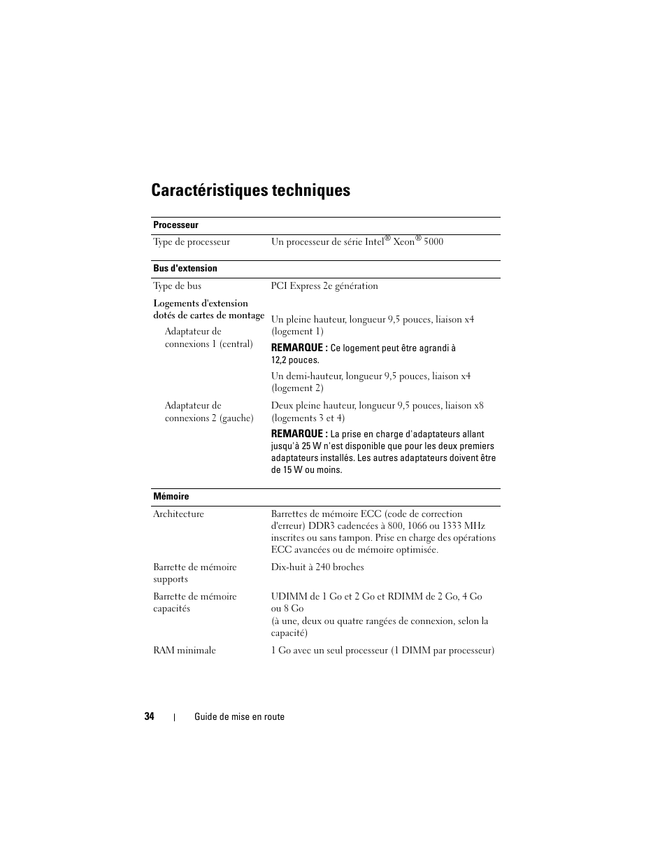 Caractéristiques techniques | Dell DX6000 User Manual | Page 34 / 124