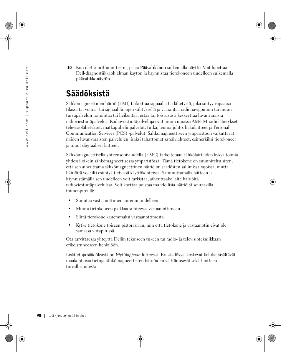 Säädöksistä | Dell LATITUDE D400 User Manual | Page 100 / 330