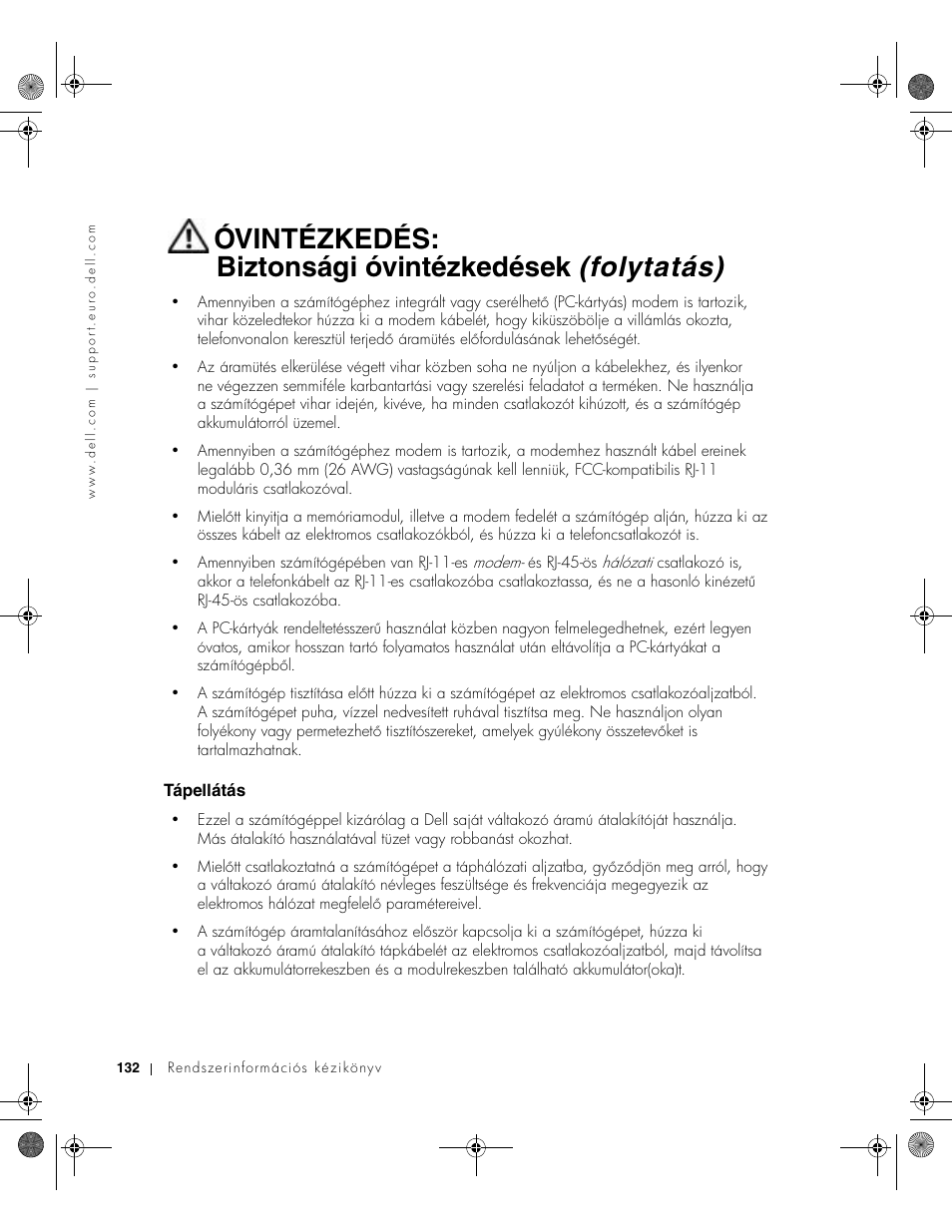 Tápellátás | Dell LATITUDE D400 User Manual | Page 134 / 330