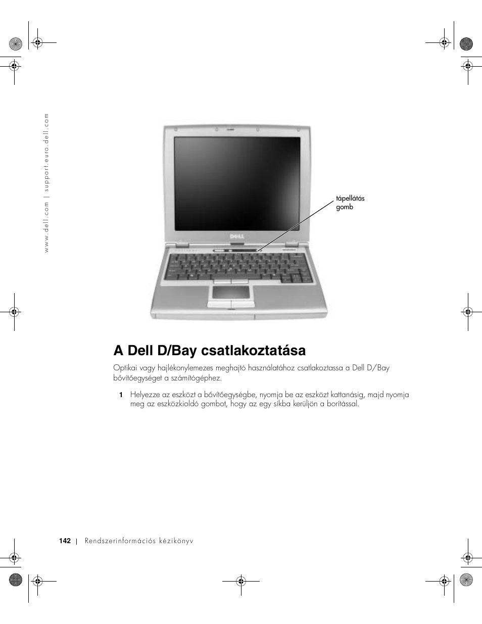 A dell d/bay csatlakoztatása | Dell LATITUDE D400 User Manual | Page 144 / 330