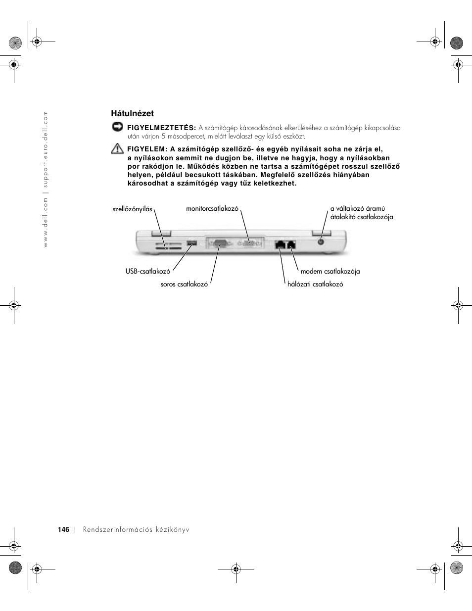 Hátulnézet | Dell LATITUDE D400 User Manual | Page 148 / 330