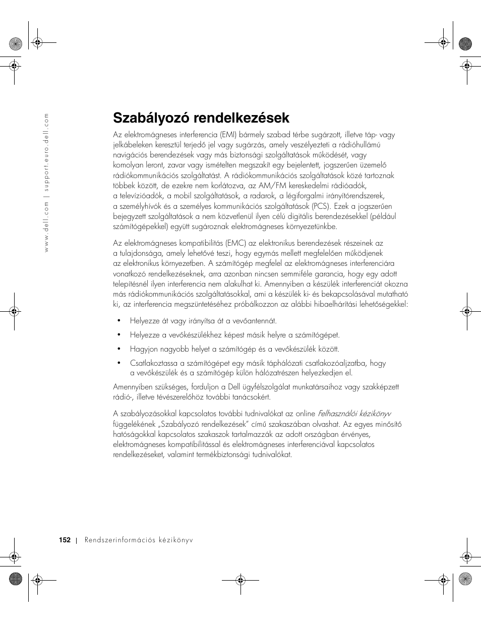 Szabályozó rendelkezések | Dell LATITUDE D400 User Manual | Page 154 / 330