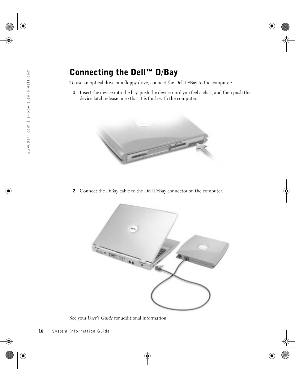 Connecting the dell™ d/bay | Dell LATITUDE D400 User Manual | Page 18 / 330