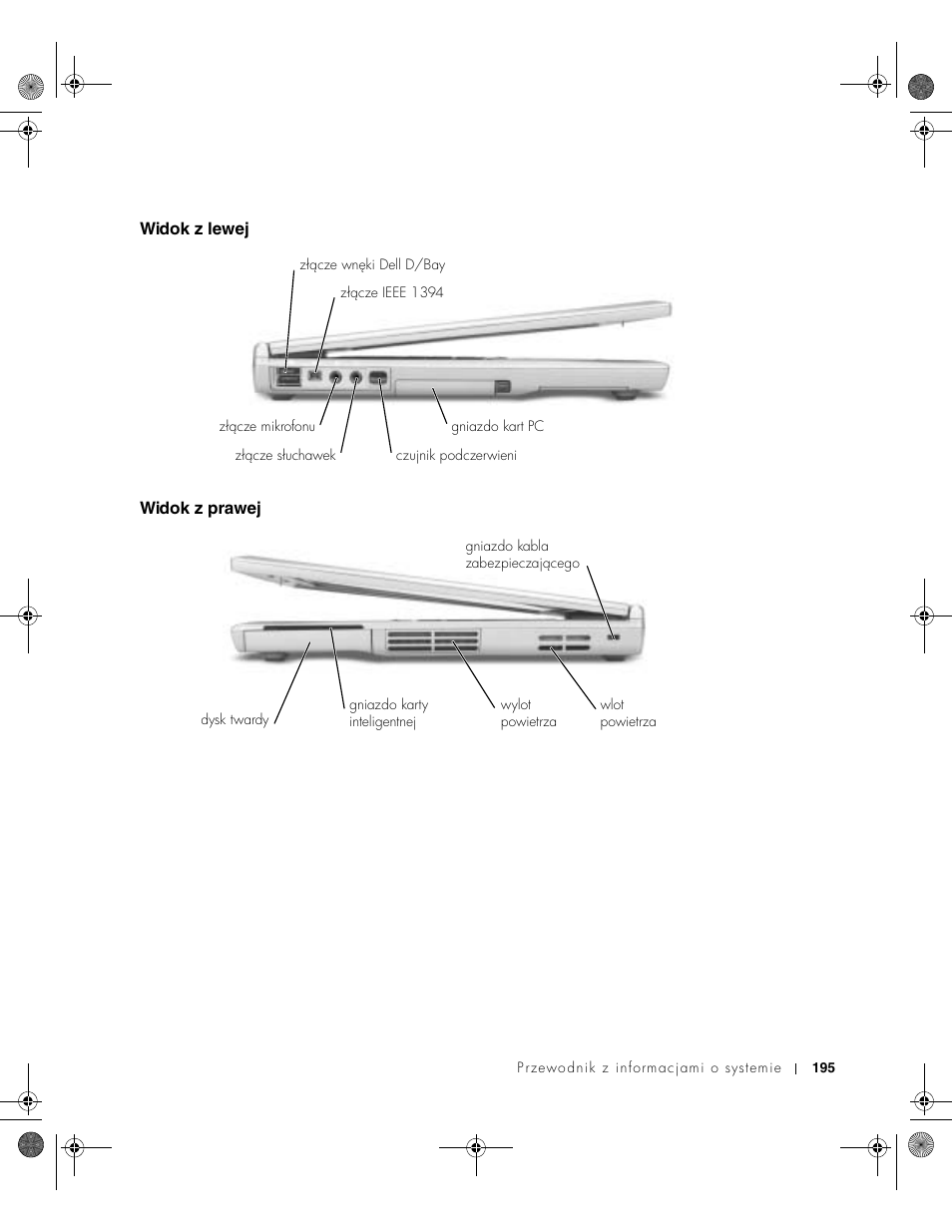 Widok z lewej, Widok z prawej | Dell LATITUDE D400 User Manual | Page 197 / 330