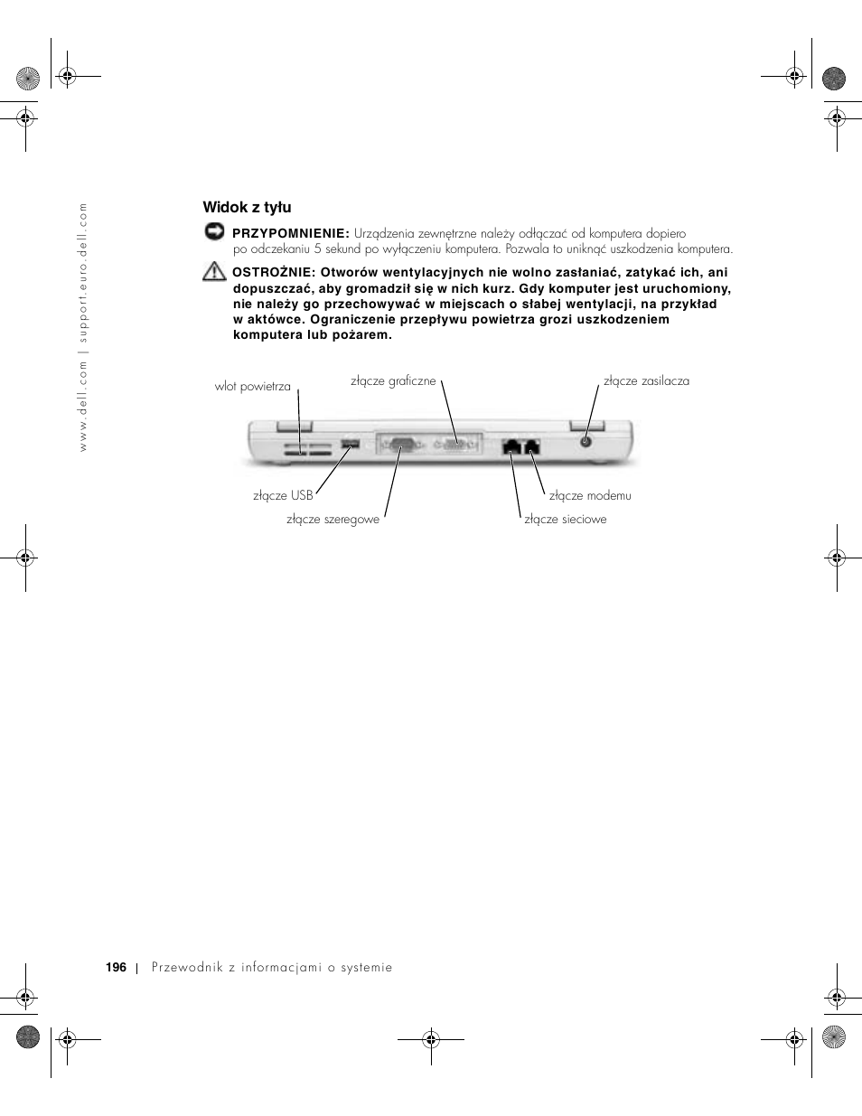 Widok z tyłu | Dell LATITUDE D400 User Manual | Page 198 / 330