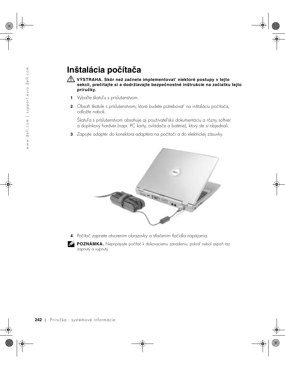 Inštalácia počítača | Dell LATITUDE D400 User Manual | Page 244 / 330
