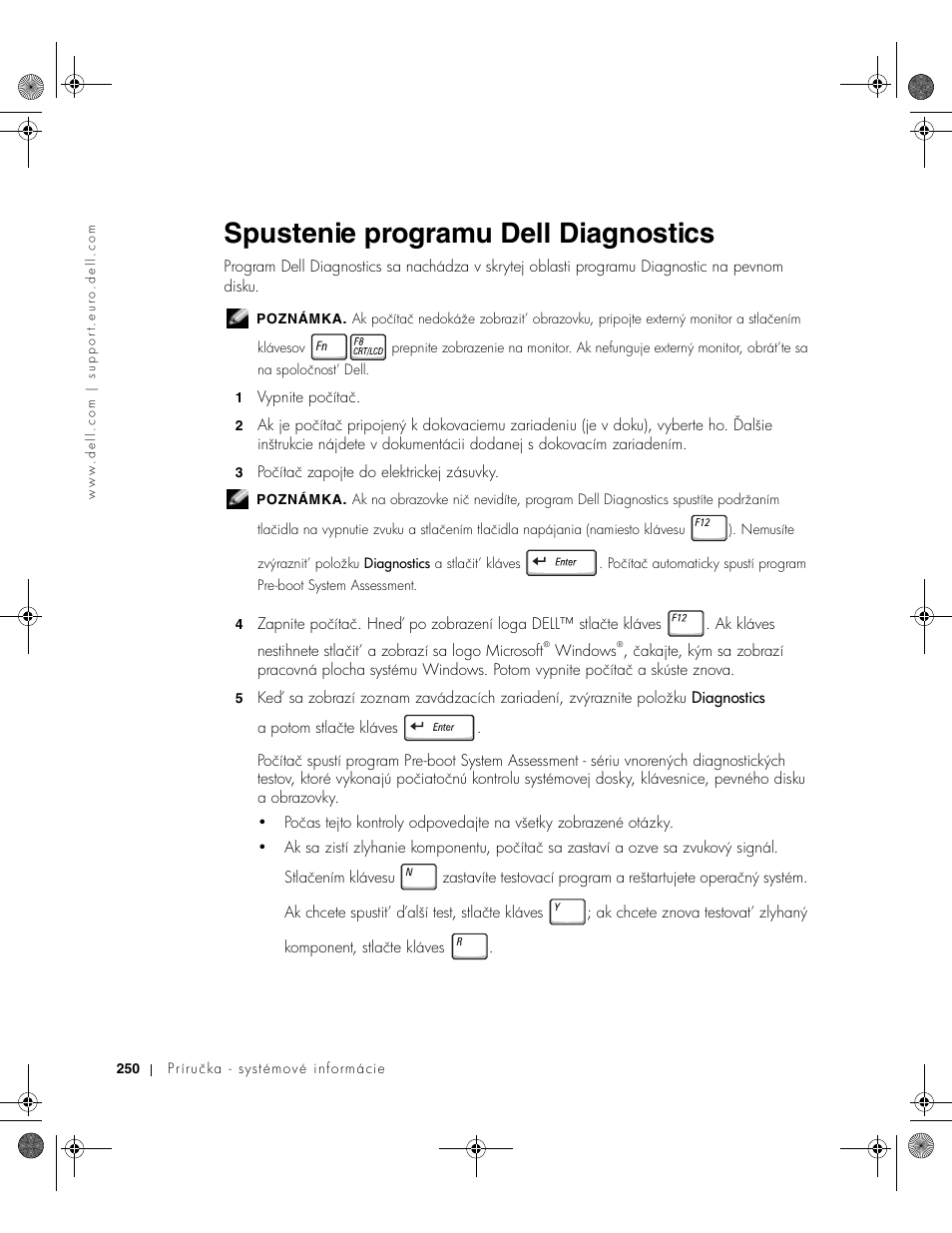 Spustenie programu dell diagnostics | Dell LATITUDE D400 User Manual | Page 252 / 330