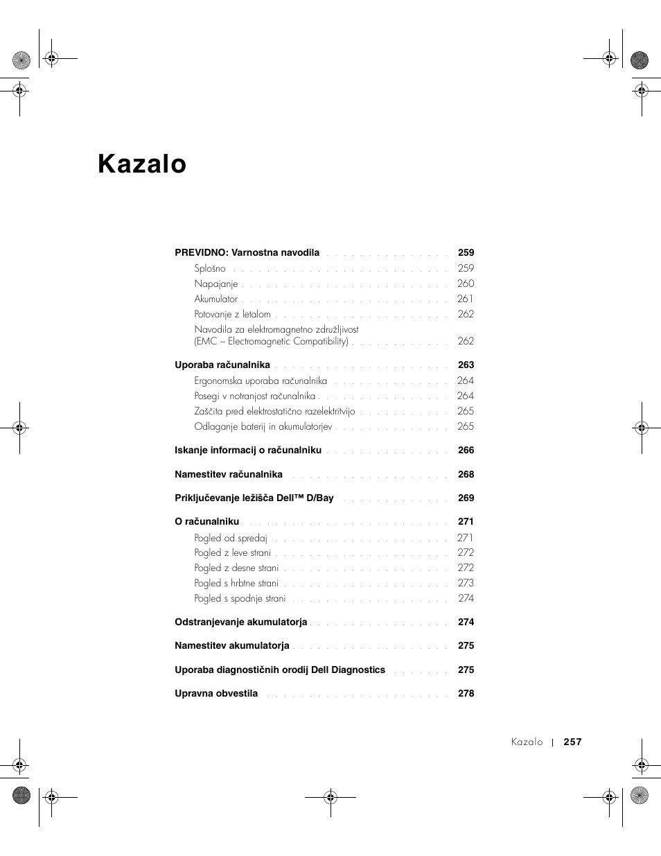 Kazalo | Dell LATITUDE D400 User Manual | Page 259 / 330