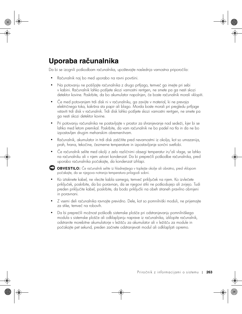 Uporaba računalnika | Dell LATITUDE D400 User Manual | Page 265 / 330