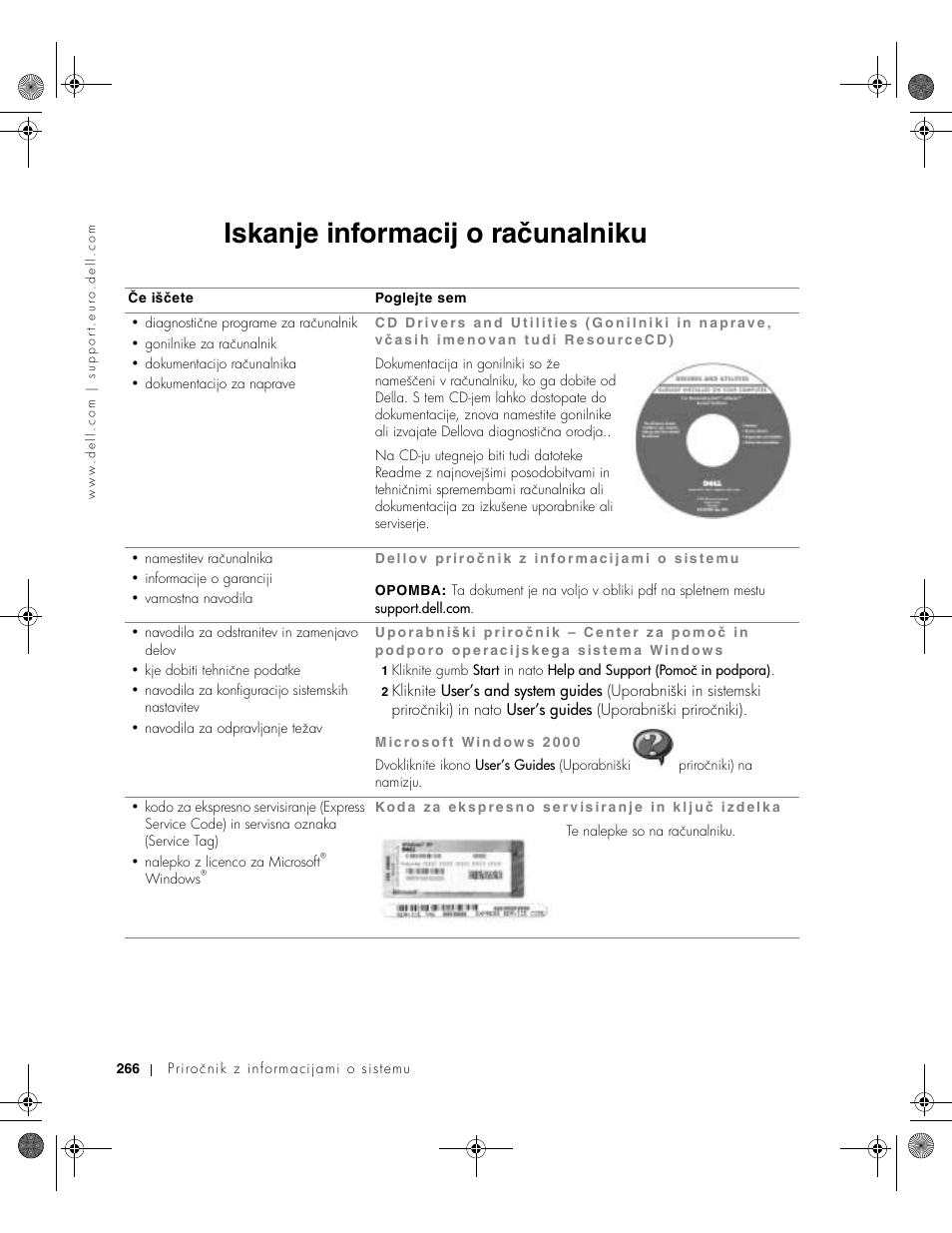 Iskanje informacij o računalniku | Dell LATITUDE D400 User Manual | Page 268 / 330