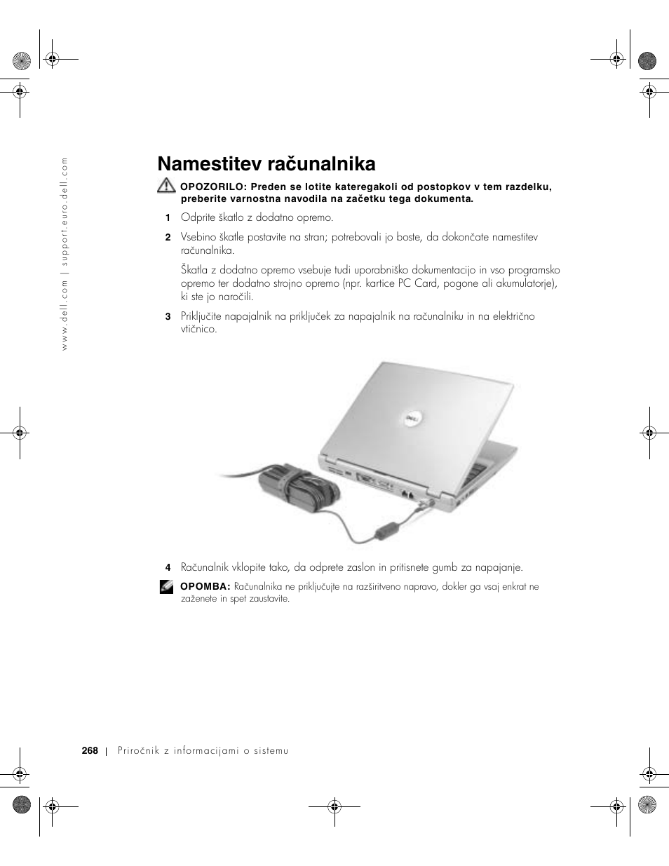 Namestitev računalnika | Dell LATITUDE D400 User Manual | Page 270 / 330