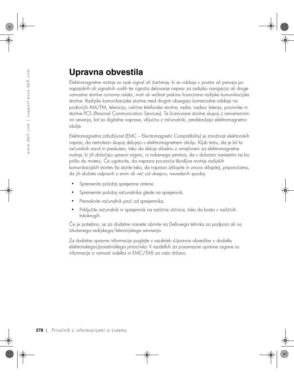 Upravna obvestila | Dell LATITUDE D400 User Manual | Page 280 / 330
