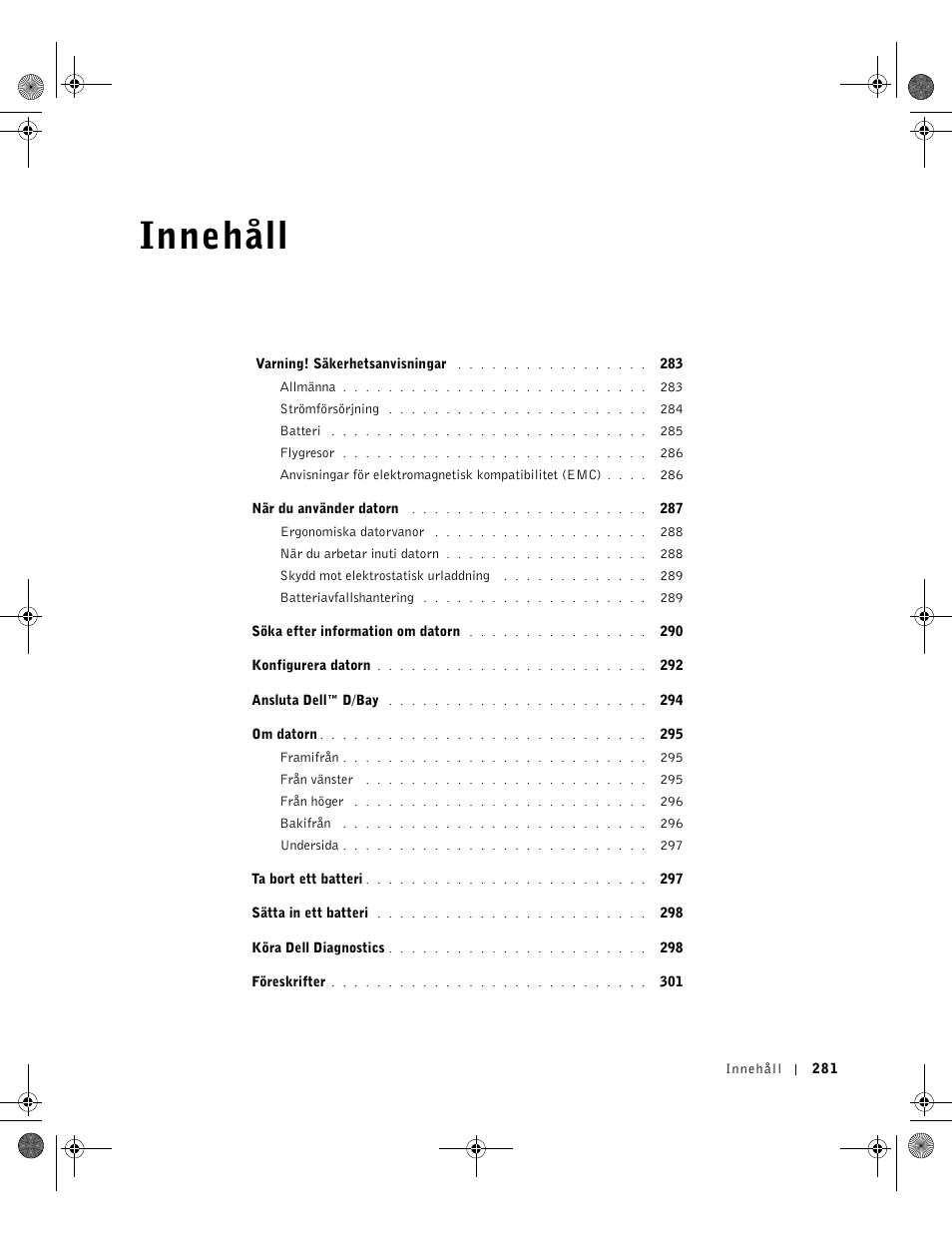 Innehåll | Dell LATITUDE D400 User Manual | Page 283 / 330