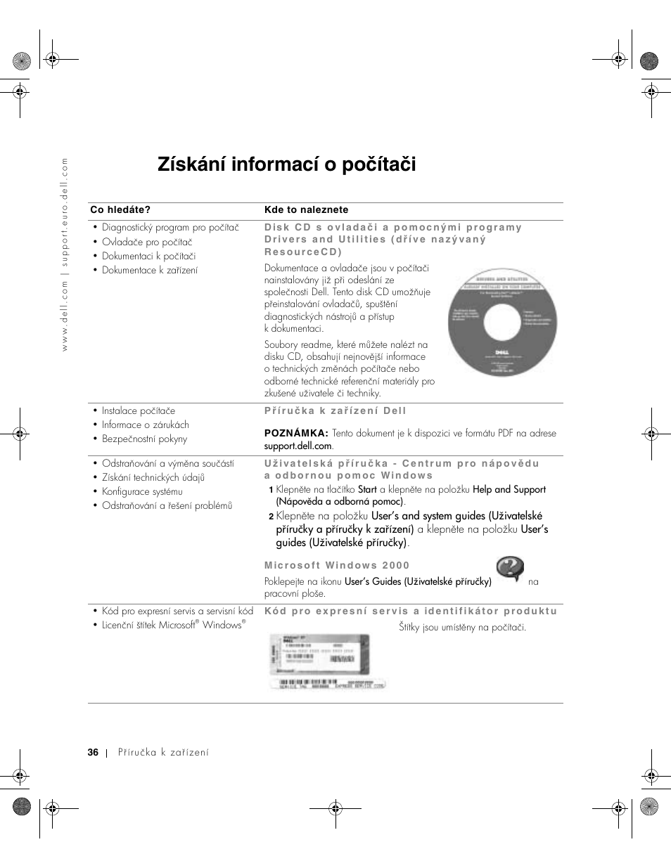Získání informací o počítači | Dell LATITUDE D400 User Manual | Page 38 / 330
