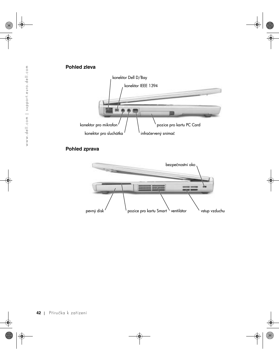 Pohled zleva, Pohled zprava, Pohled zleva pohled zprava | Dell LATITUDE D400 User Manual | Page 44 / 330