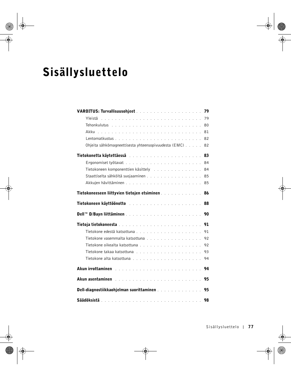 Sisällysluettelo | Dell LATITUDE D400 User Manual | Page 79 / 330