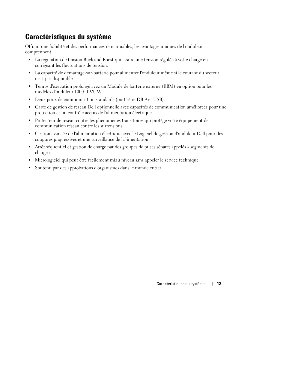 Caractéristiques du système | Dell UPS 1920T User Manual | Page 17 / 112