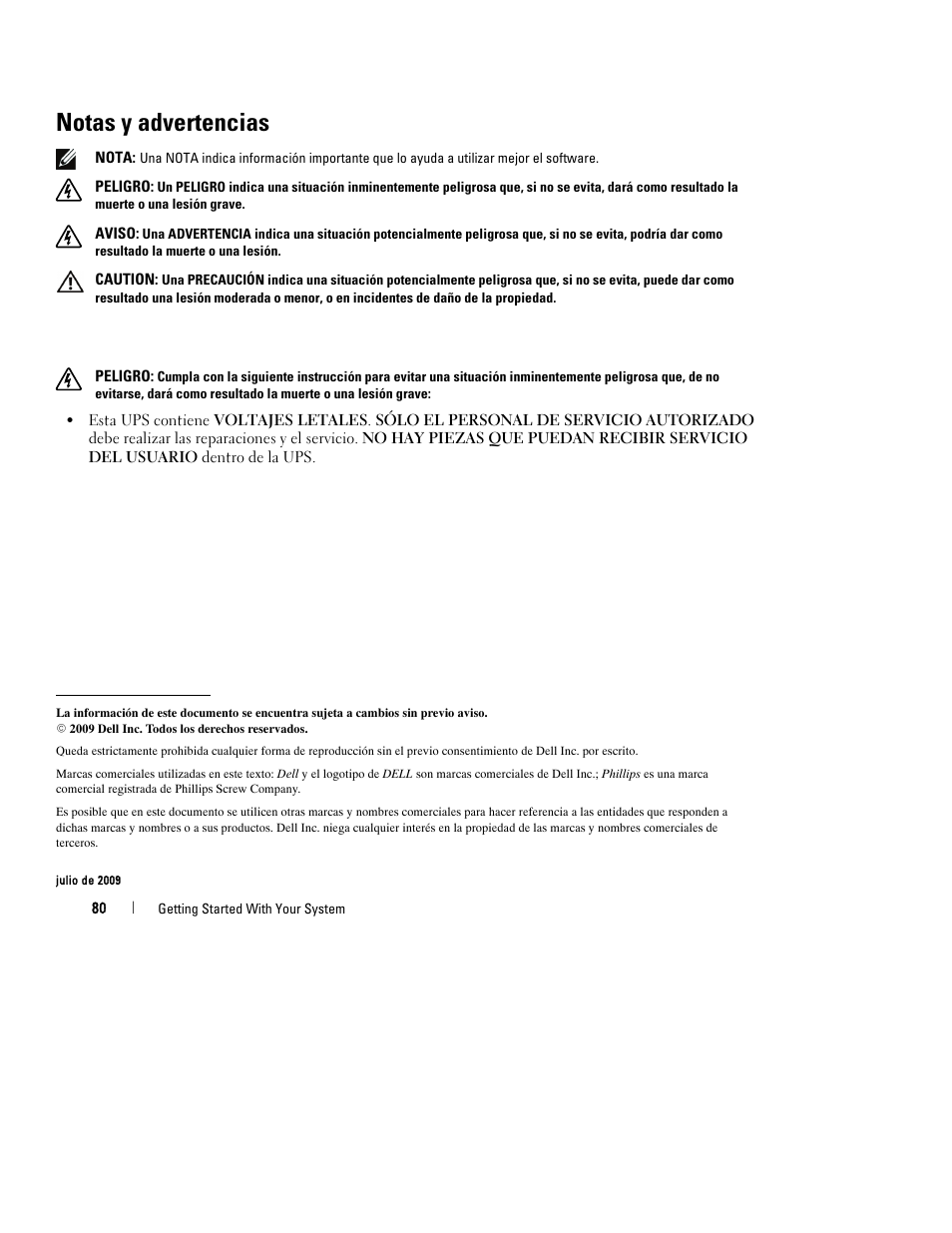 Notas y advertencias | Dell UPS 1920R User Manual | Page 84 / 184