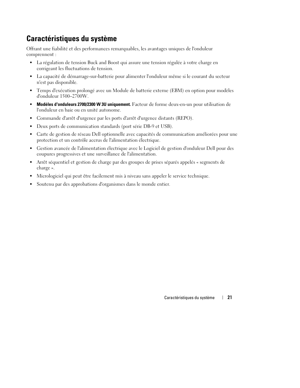 Caractéristiques du système | Dell UPS 2700R User Manual | Page 25 / 184