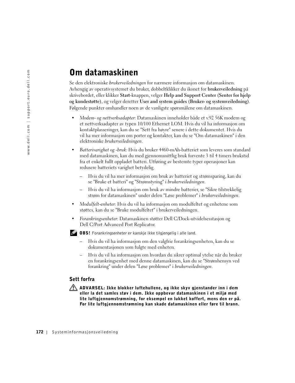 Om datamaskinen, Sett forfra | Dell Latitude C640 User Manual | Page 174 / 342
