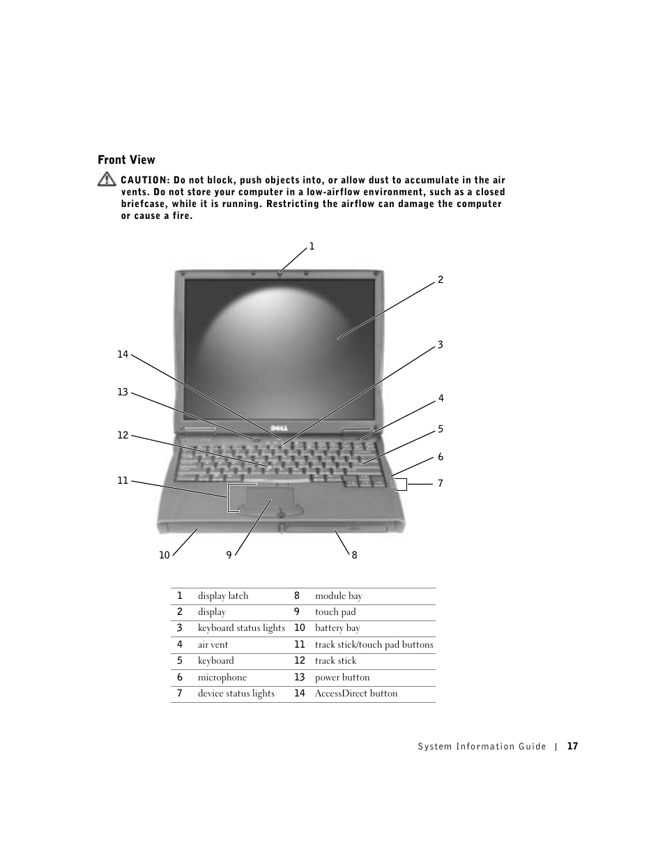 Front view | Dell Latitude C640 User Manual | Page 19 / 342