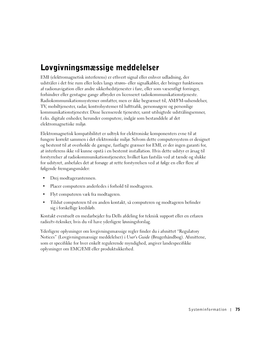 Lovgivningsmæssige meddelelser | Dell Latitude C640 User Manual | Page 77 / 342