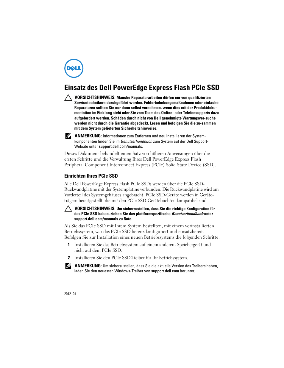 Einsatz des dell poweredge express flash pcie ssd, Einrichten ihres pcie ssd | Dell PowerEdge Express Flash PCIe SSD User Manual | Page 19 / 38