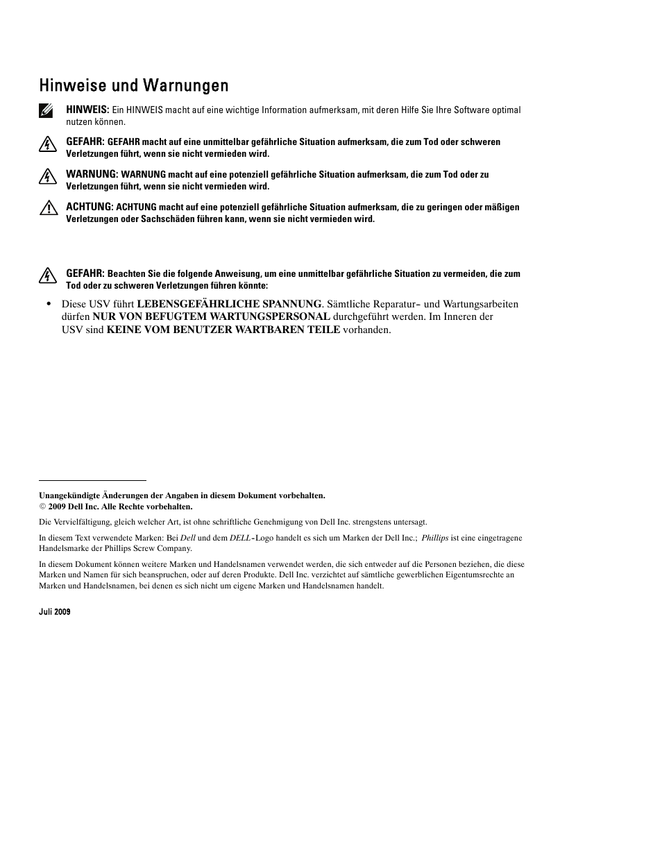 Hinweise und warnungen | Dell UPS 2700R User Manual | Page 28 / 112