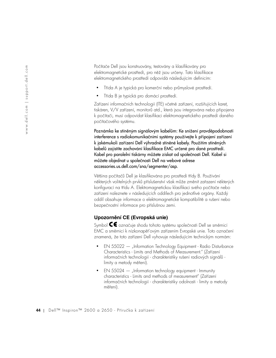 Upozornění ce (evropská unie), Upozornżní ce (evropská unie) | Dell Inspiron 2650 User Manual | Page 46 / 168