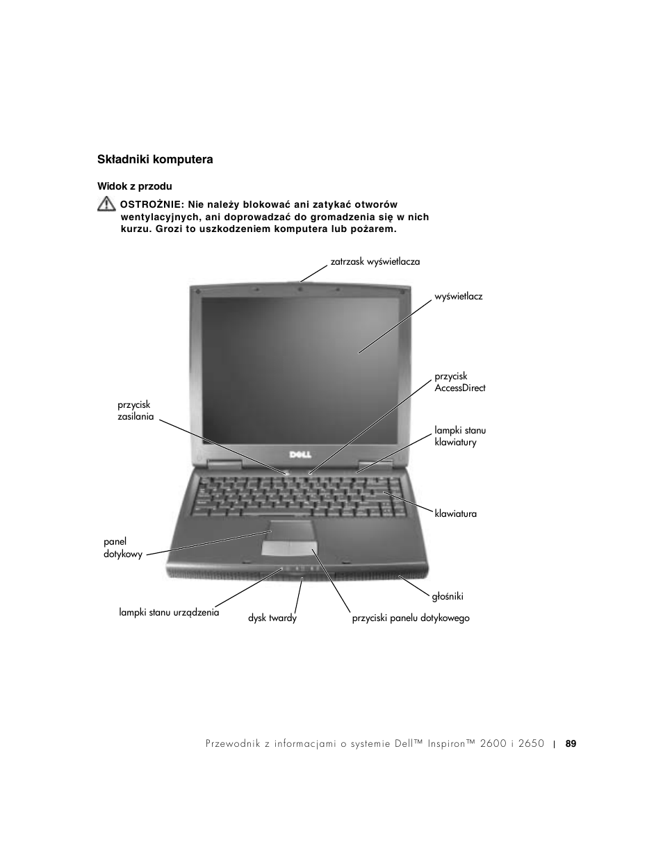 Składniki komputera | Dell Inspiron 2650 User Manual | Page 91 / 168