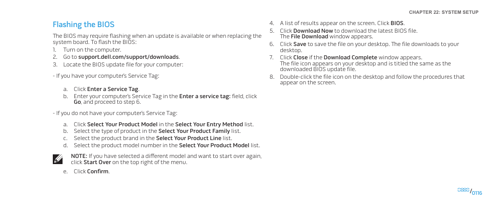 Flashing the bios | Dell Alienware Aurora-R2 User Manual | Page 116 / 117