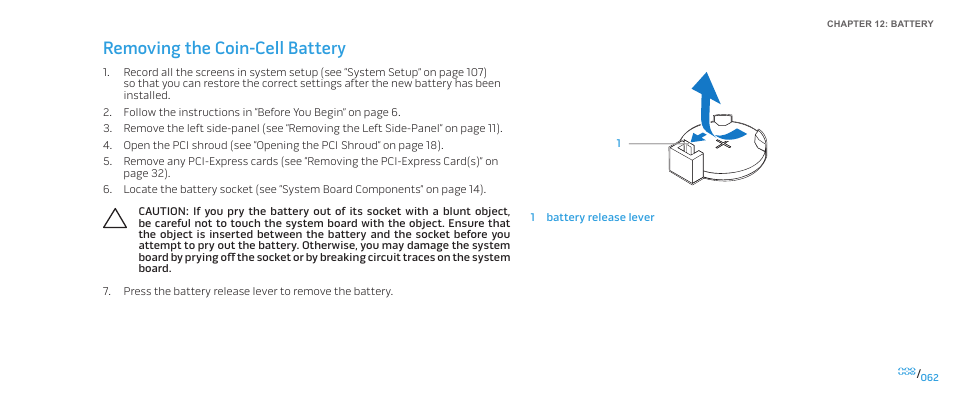 Removing the coin-cell battery | Dell Alienware Aurora-R2 User Manual | Page 62 / 117