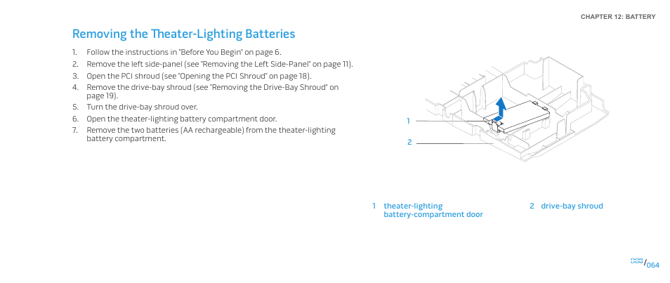 Removing the theater-lighting batteries | Dell Alienware Aurora-R2 User Manual | Page 64 / 117