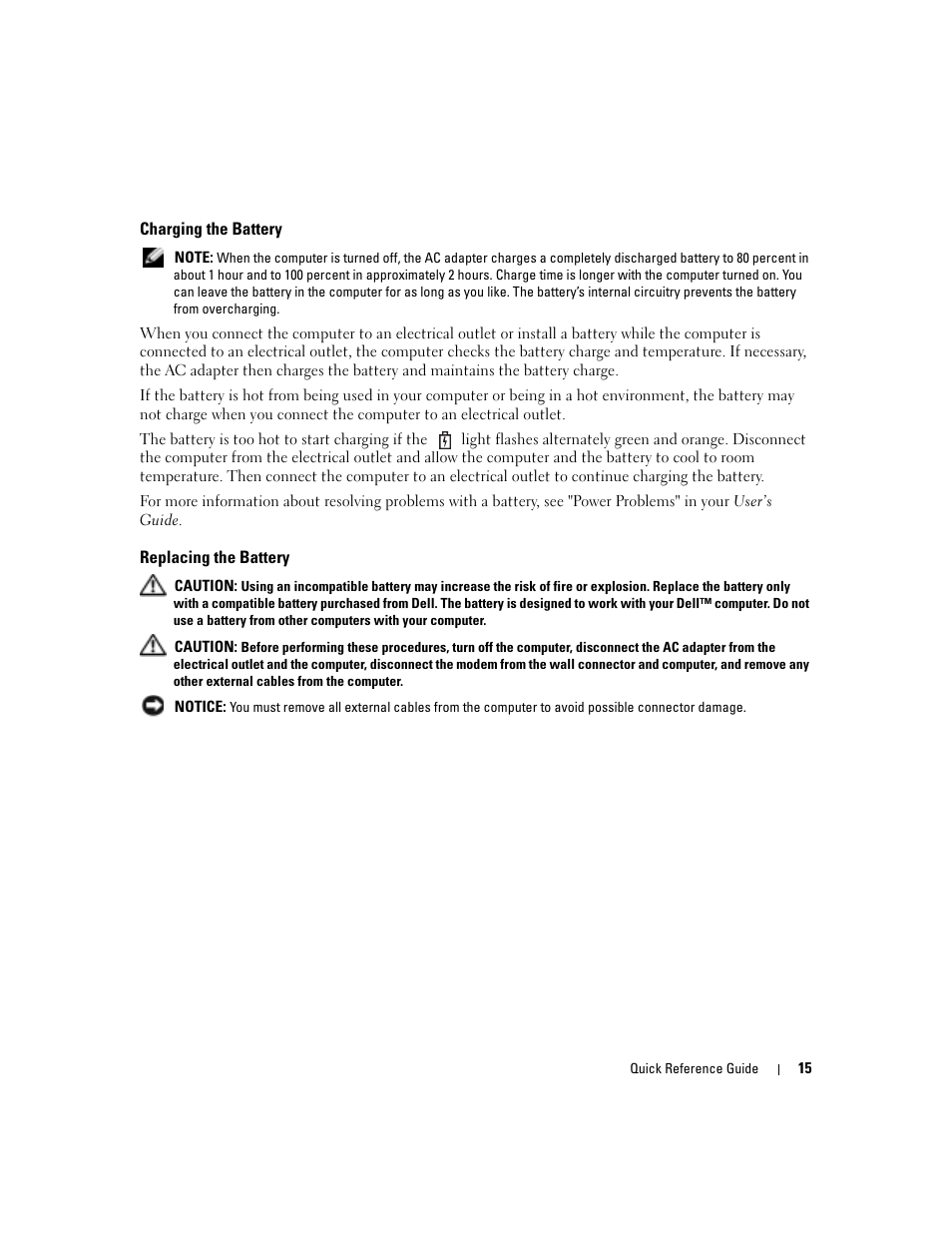 Charging the battery, Replacing the battery | Dell Latitude 120L User Manual | Page 15 / 190