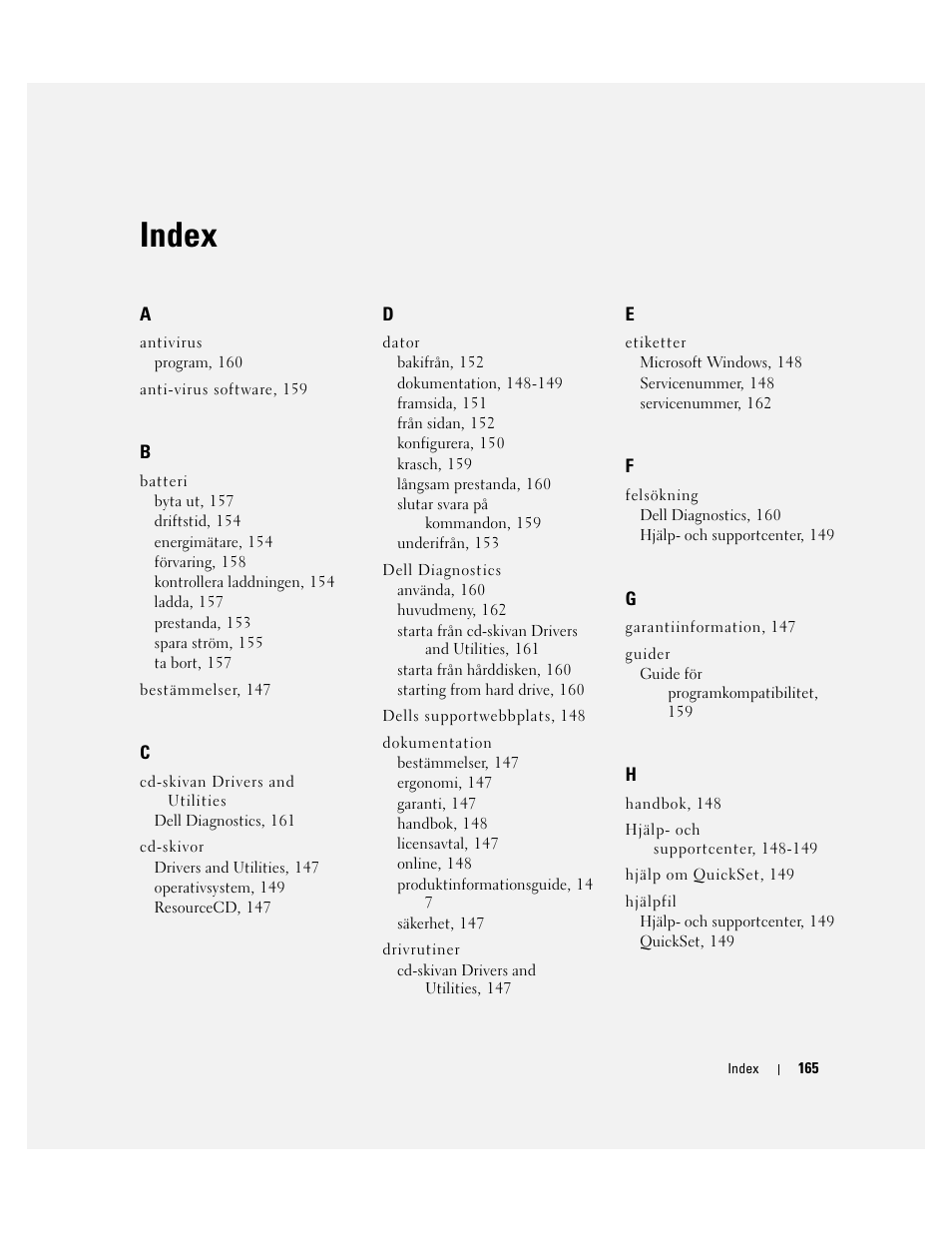 Index | Dell Latitude 120L User Manual | Page 165 / 190