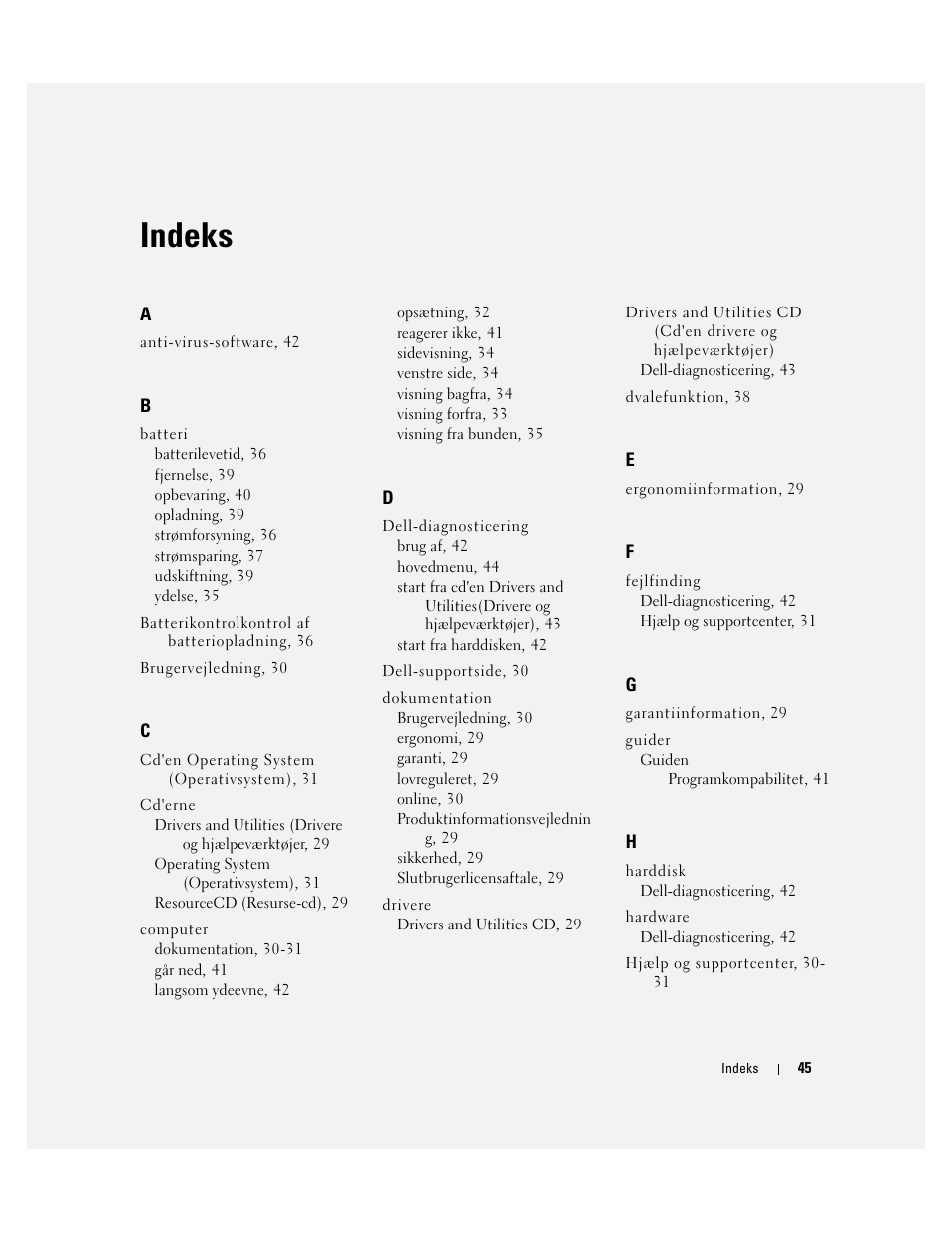 Indeks | Dell Latitude 120L User Manual | Page 45 / 190