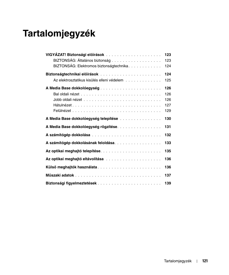 Tartalomjegyzék | Dell Latitude D420 User Manual | Page 123 / 250