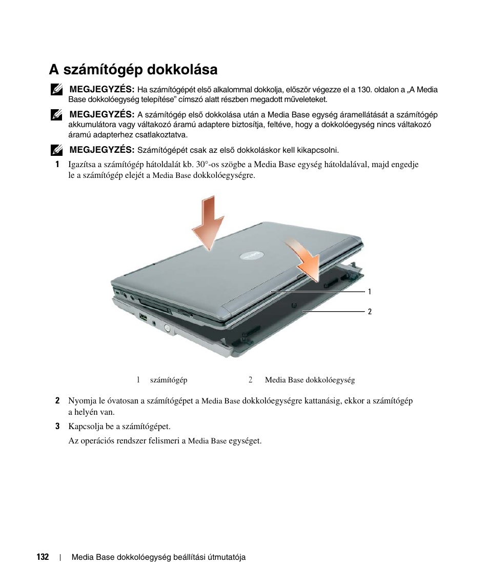 A számítógép dokkolása | Dell Latitude D420 User Manual | Page 134 / 250