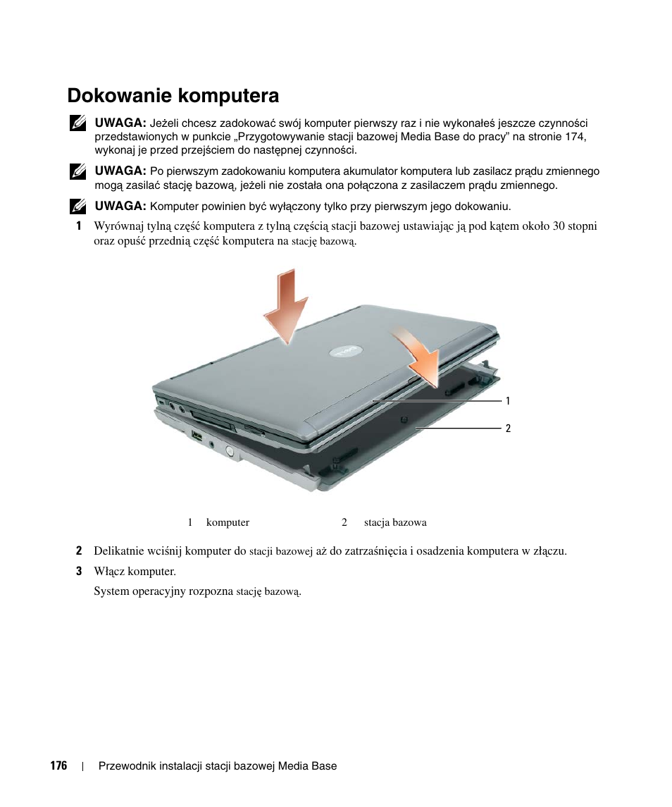 Dokowanie komputera | Dell Latitude D420 User Manual | Page 178 / 250