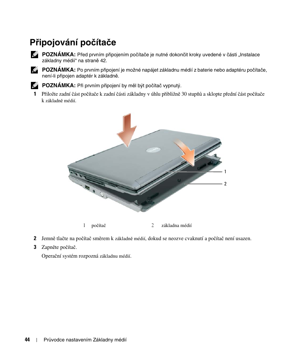 Připojování počítače, Ř ipojování po č íta č e, Př ipojování po č íta č e | Dell Latitude D420 User Manual | Page 46 / 250