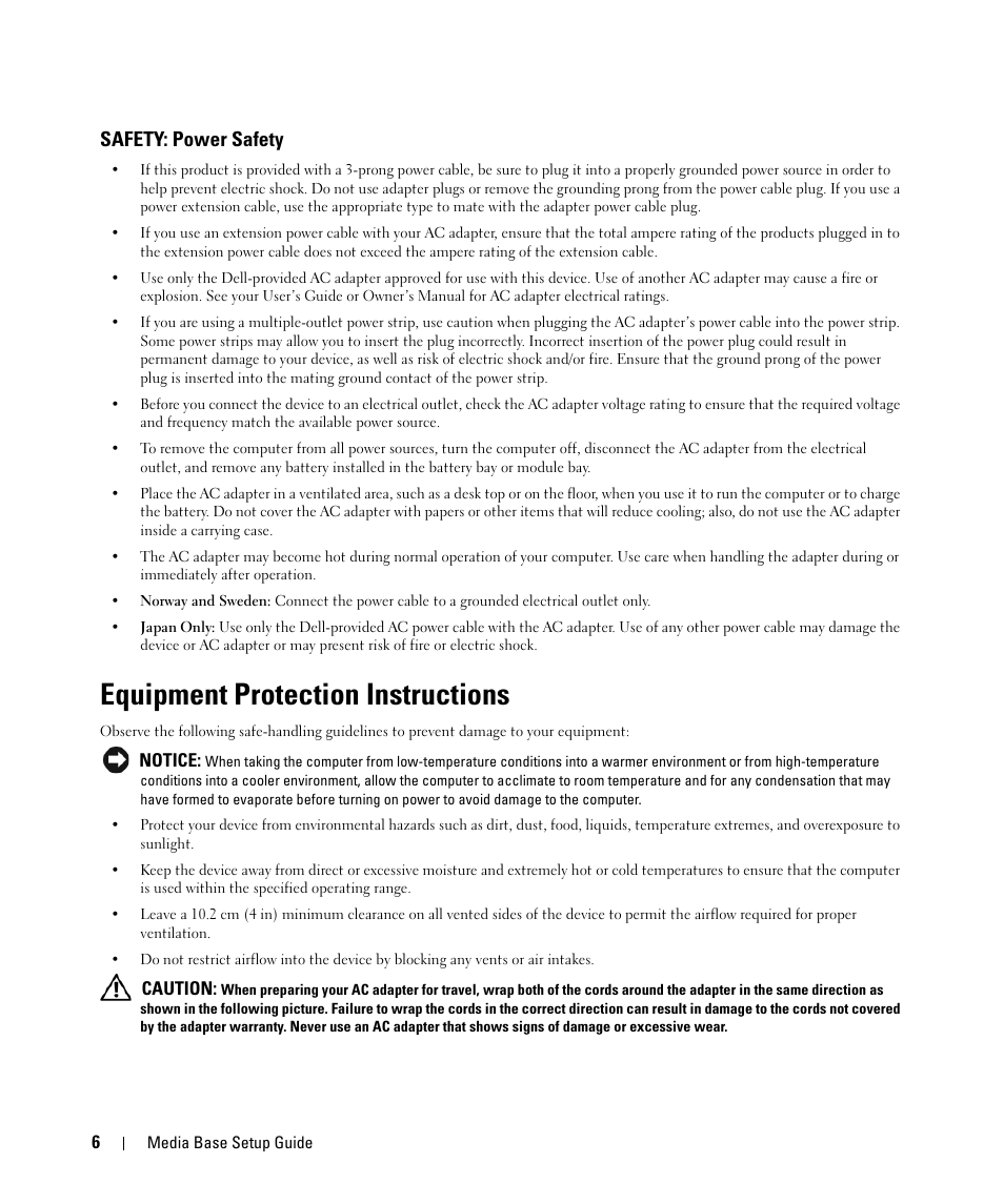 Safety: power safety, Equipment protection instructions | Dell Latitude D420 User Manual | Page 8 / 250