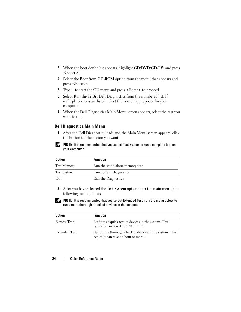 Dell diagnostics main menu | Dell Latitude D430 User Manual | Page 24 / 244