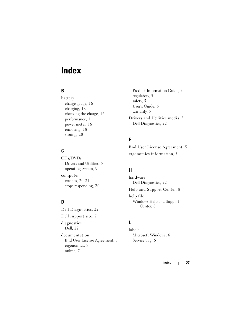 Index | Dell Latitude D430 User Manual | Page 27 / 244